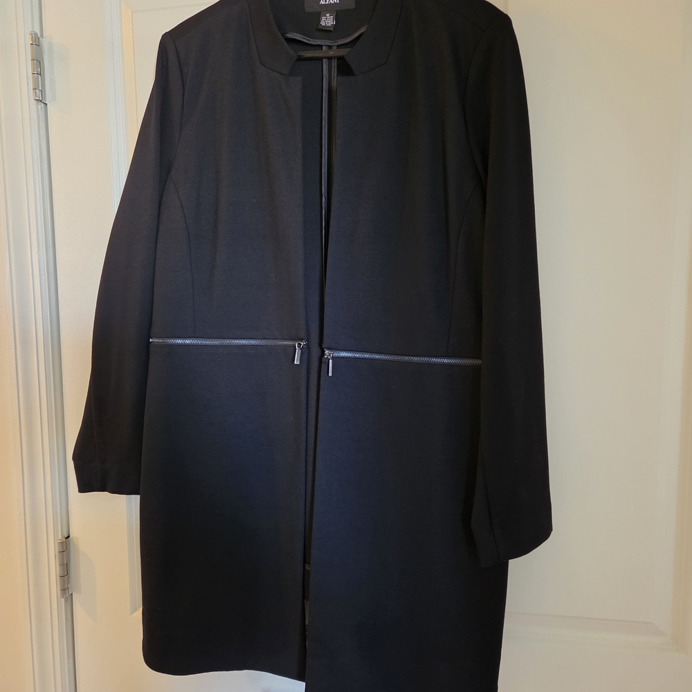 Alfani Black Long Trench Coat with Zip Accent